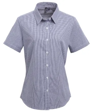 Navy/White - Women's Microcheck (Gingham) short sleeve cotton shirt