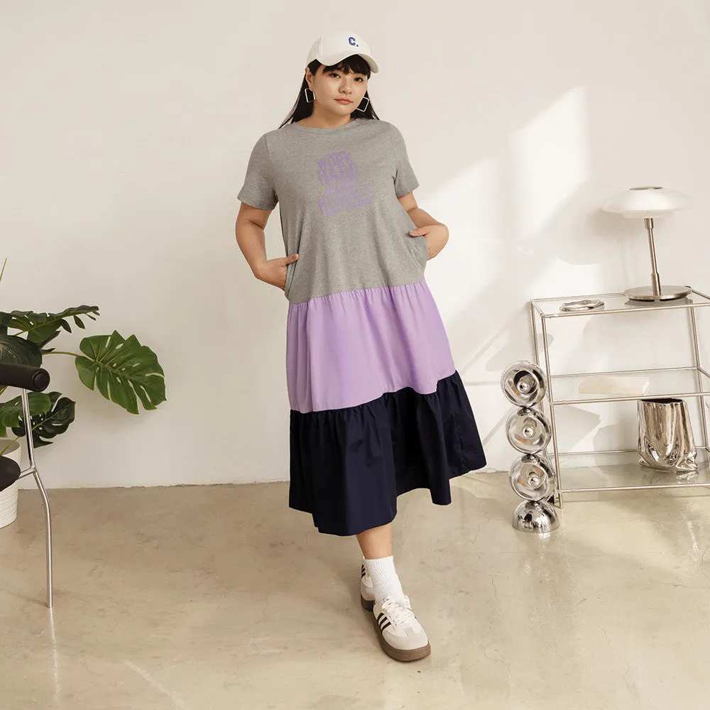 Ob Design Women Casual Colorblock Tiered Long Maxi T-Shirt Dress Plus Size