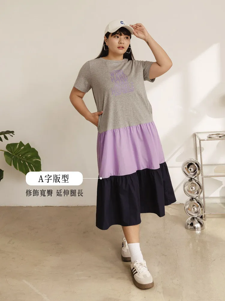 Ob Design Women Casual Colorblock Tiered Long Maxi T-Shirt Dress Plus Size