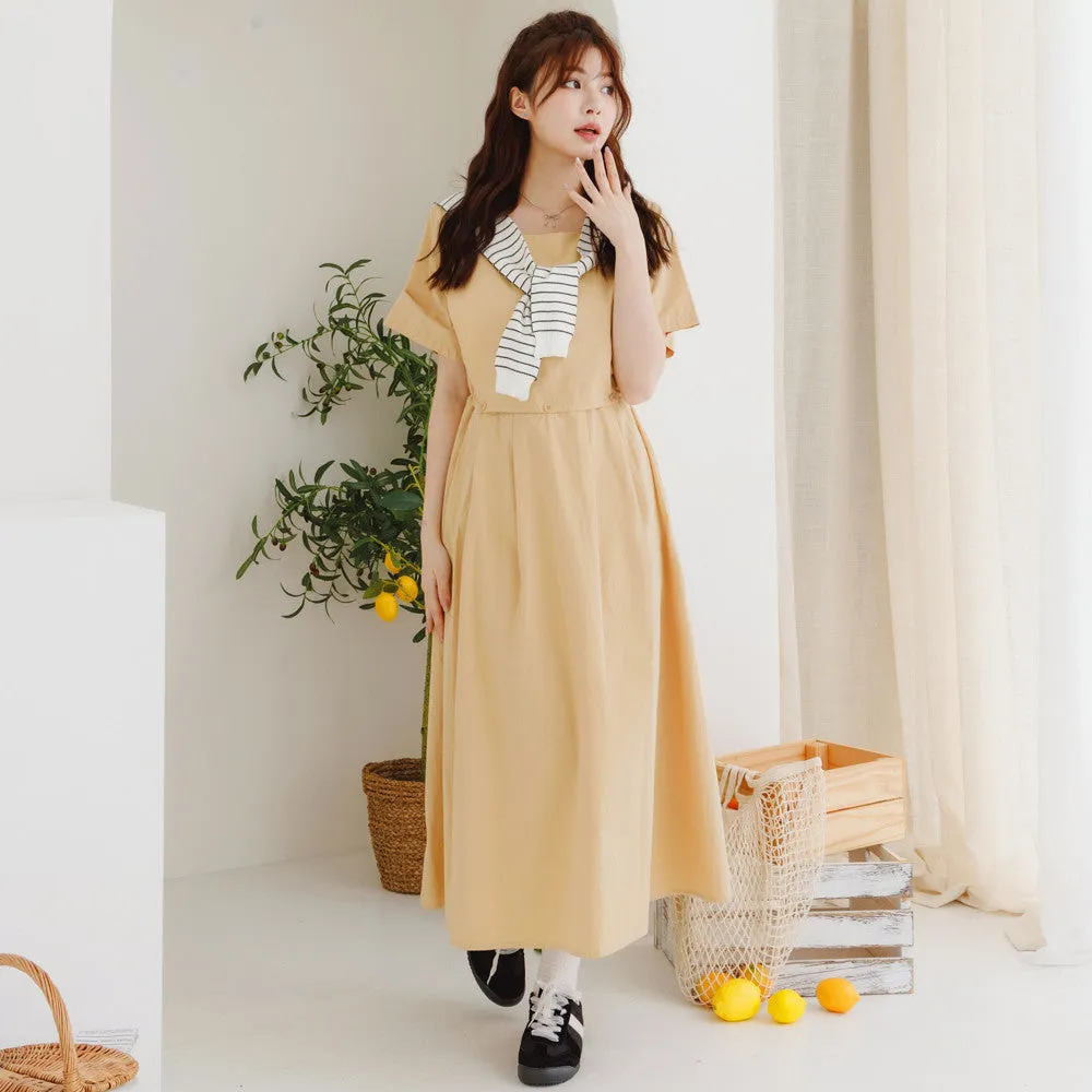 Ob Design Women Casual Cotton Button A-Line Long Maxi Dress Plus Size