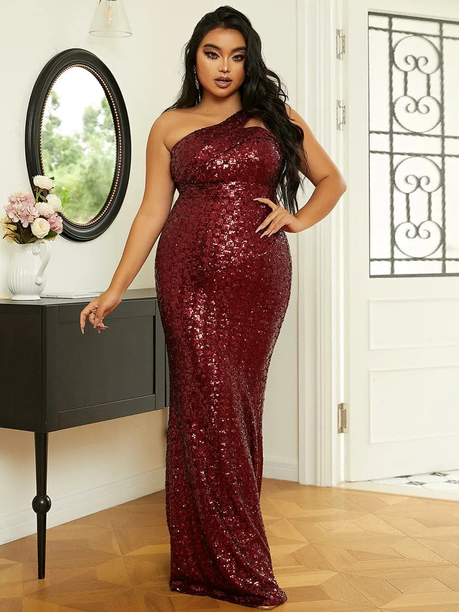 One Shoulder Mermaid Hem Sequin Formal Dress M02050