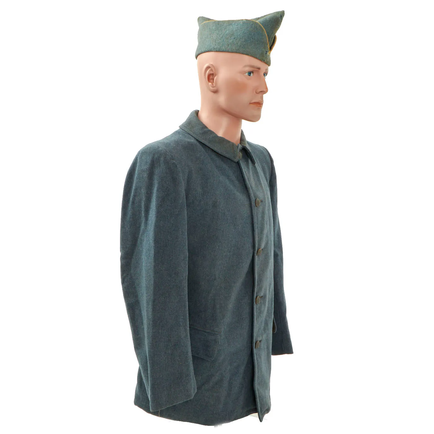 Original French WWI Horizon Blue Combat Tunic and Garrison Cover