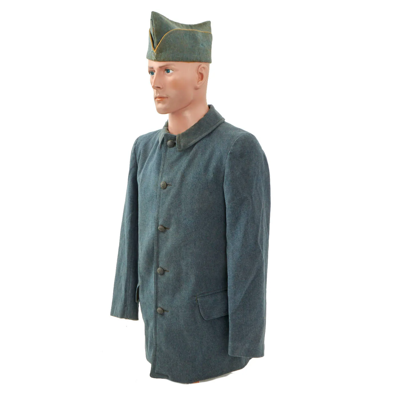 Original French WWI Horizon Blue Combat Tunic and Garrison Cover