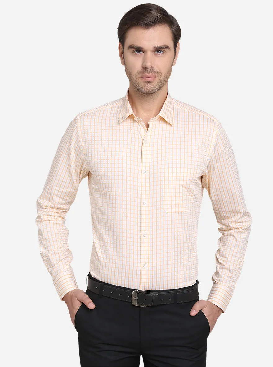 Peach Checked Slim Fit Formal Shirt  | JadeBlue