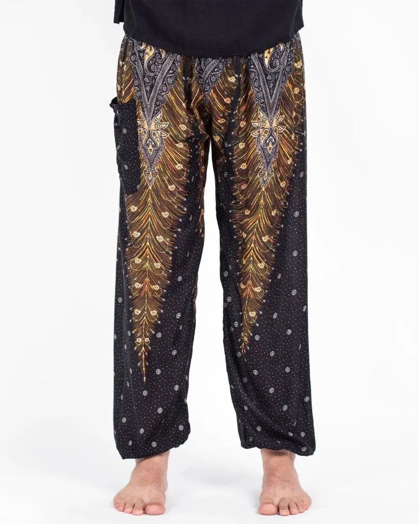 Peacock Feathers in Black / Unisex Harem Pants, Thailand