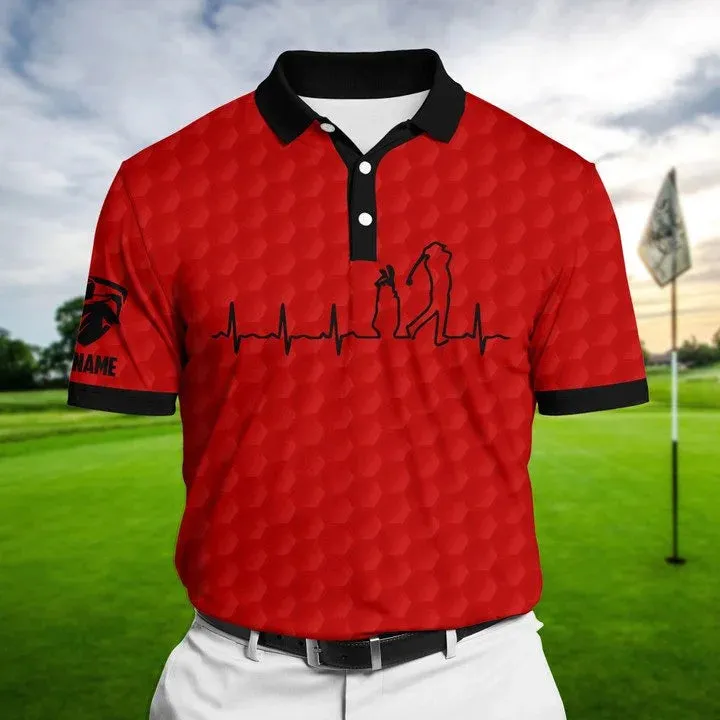 Personalized Heart Beat Golf Pattern Polo Shirts Multicolored, Best Shirt Golf For Men, Golf Polo Shirt