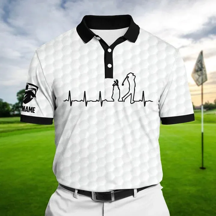 Personalized Heart Beat Golf Pattern Polo Shirts Multicolored, Best Shirt Golf For Men, Golf Polo Shirt