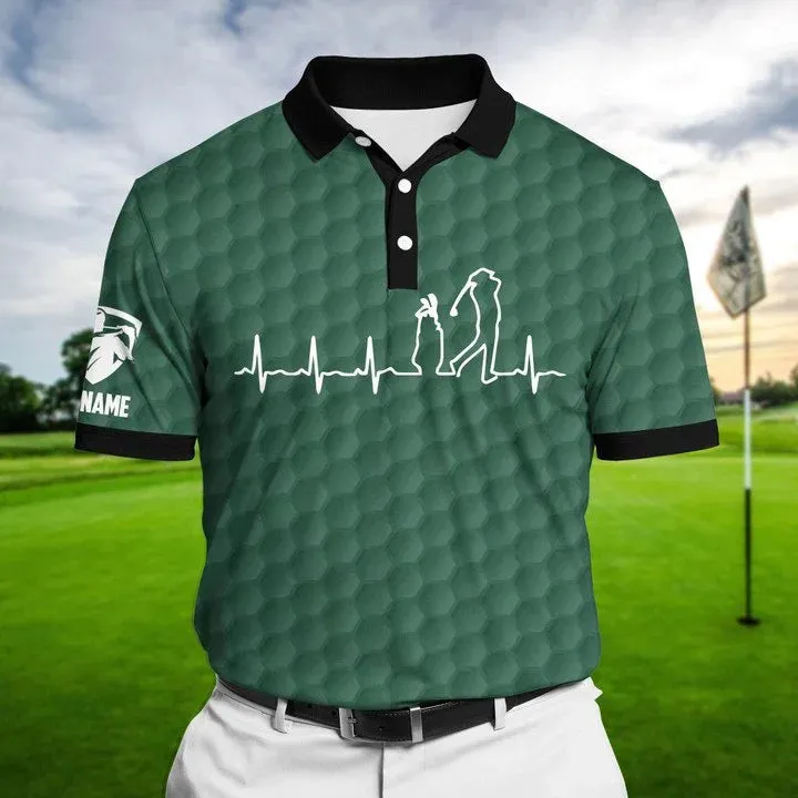 Personalized Heart Beat Golf Pattern Polo Shirts Multicolored, Best Shirt Golf For Men, Golf Polo Shirt