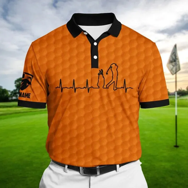 Personalized Heart Beat Golf Pattern Polo Shirts Multicolored, Best Shirt Golf For Men, Golf Polo Shirt