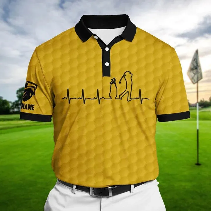 Personalized Heart Beat Golf Pattern Polo Shirts Multicolored, Best Shirt Golf For Men, Golf Polo Shirt