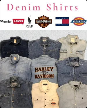 Premium Brands Denim Shirts 20 pcs including Harley Davidson Polo Ralph Lauren Carhartt Dickies etc