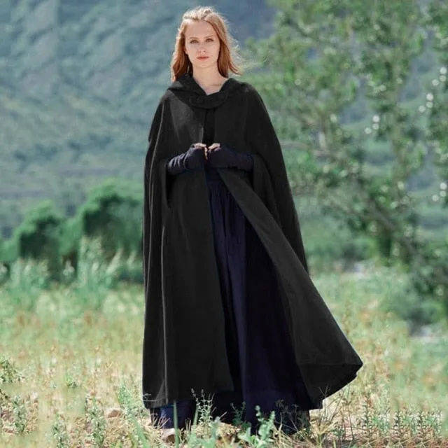 Purpdrank - New Women's Cloaks High Quality Solid Vintage Thick Hood Floor-Length Medieval Long Cape Hoods Overcoats Long Cloak