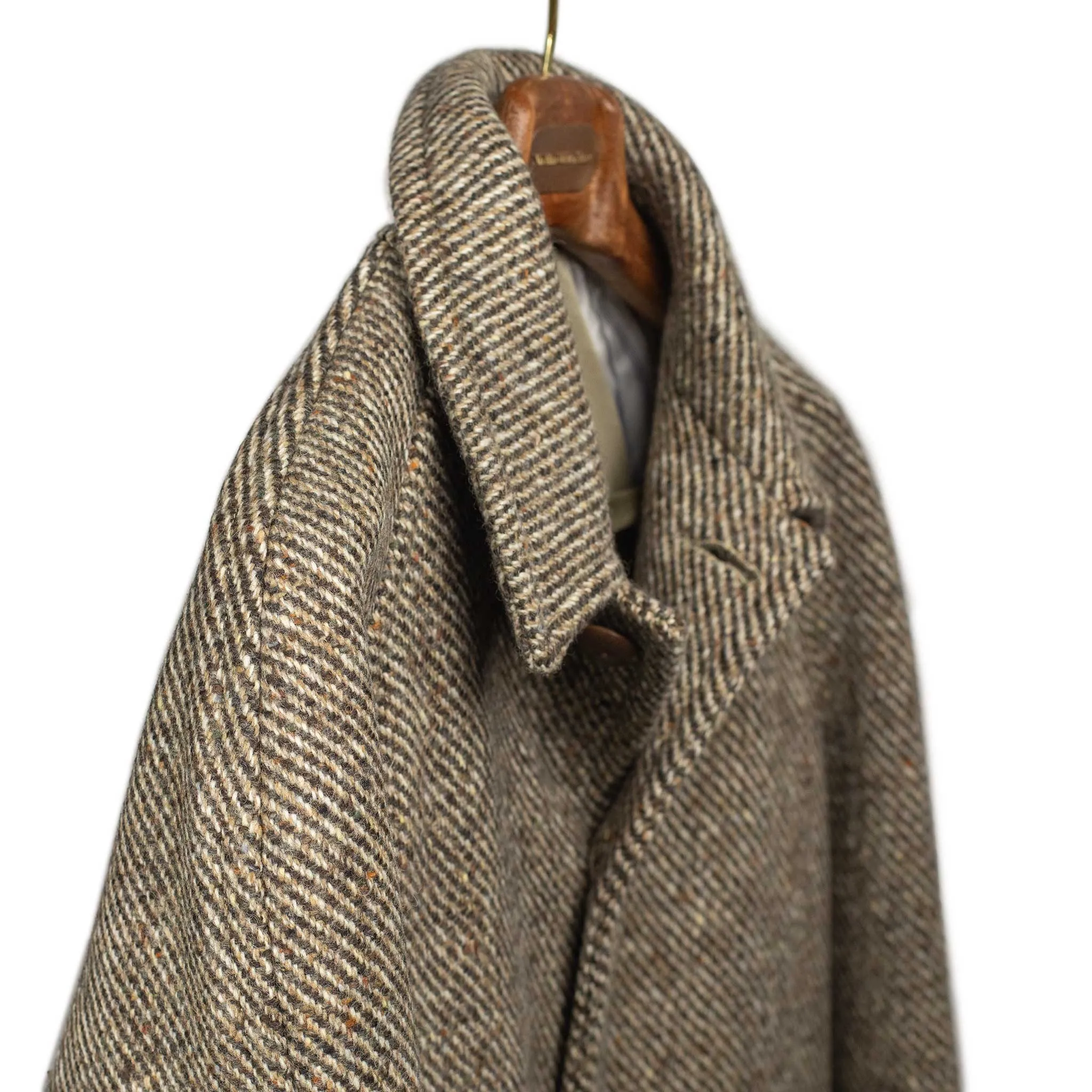 Raglan coat in brown and cream donegal tweed wool twill