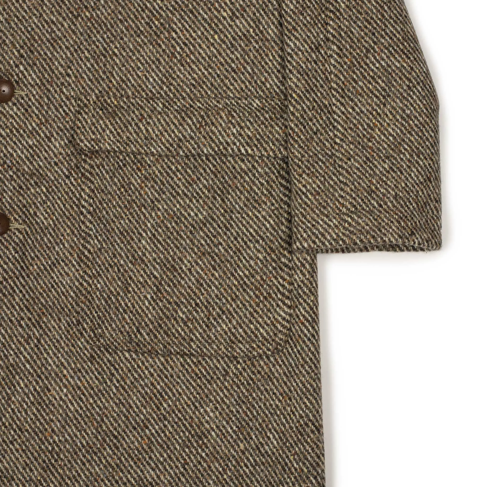 Raglan coat in brown and cream donegal tweed wool twill