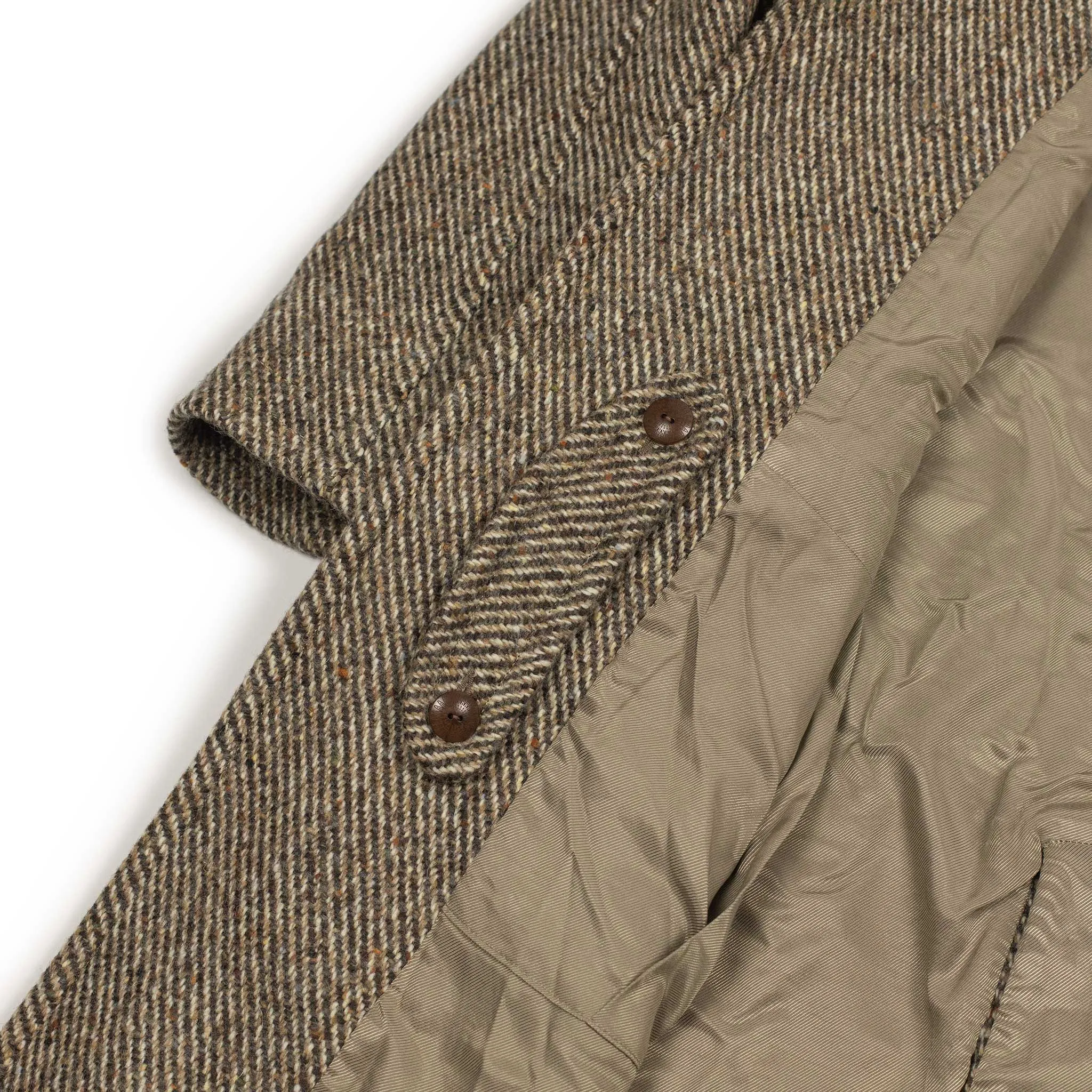 Raglan coat in brown and cream donegal tweed wool twill