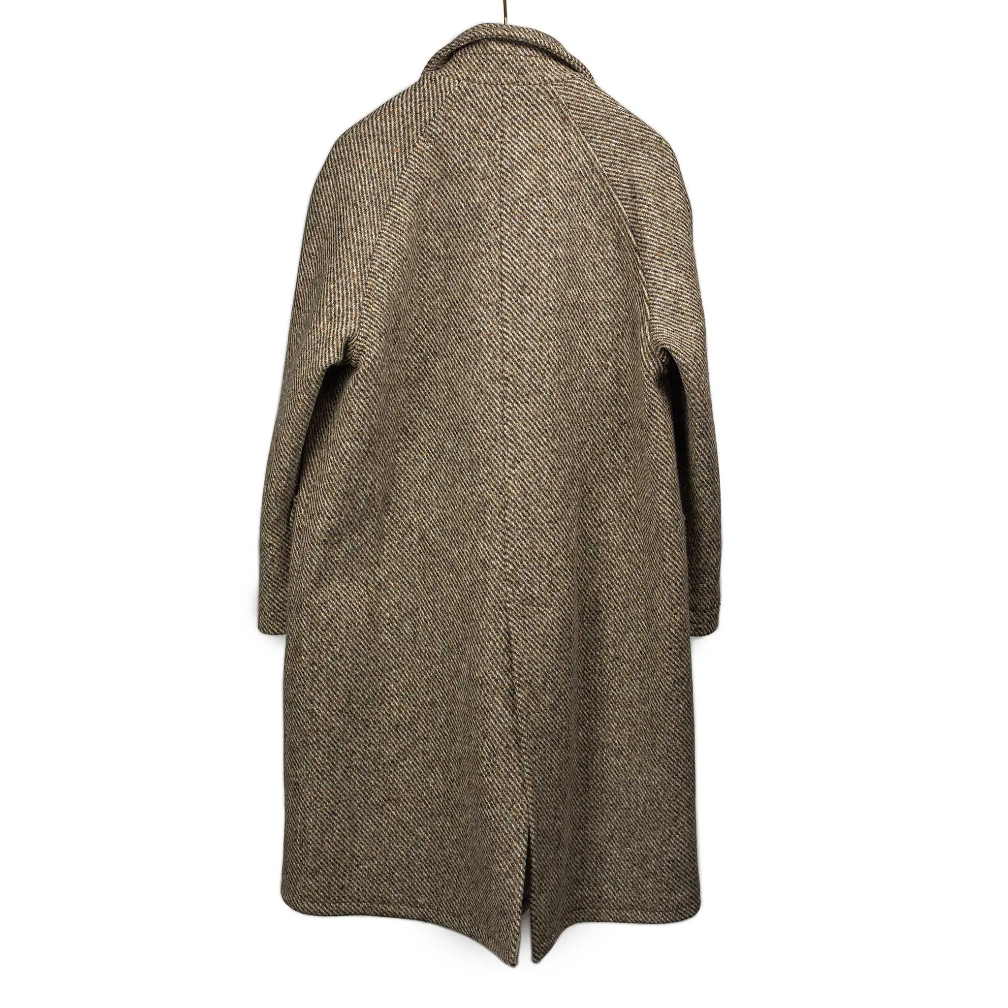 Raglan coat in brown and cream donegal tweed wool twill