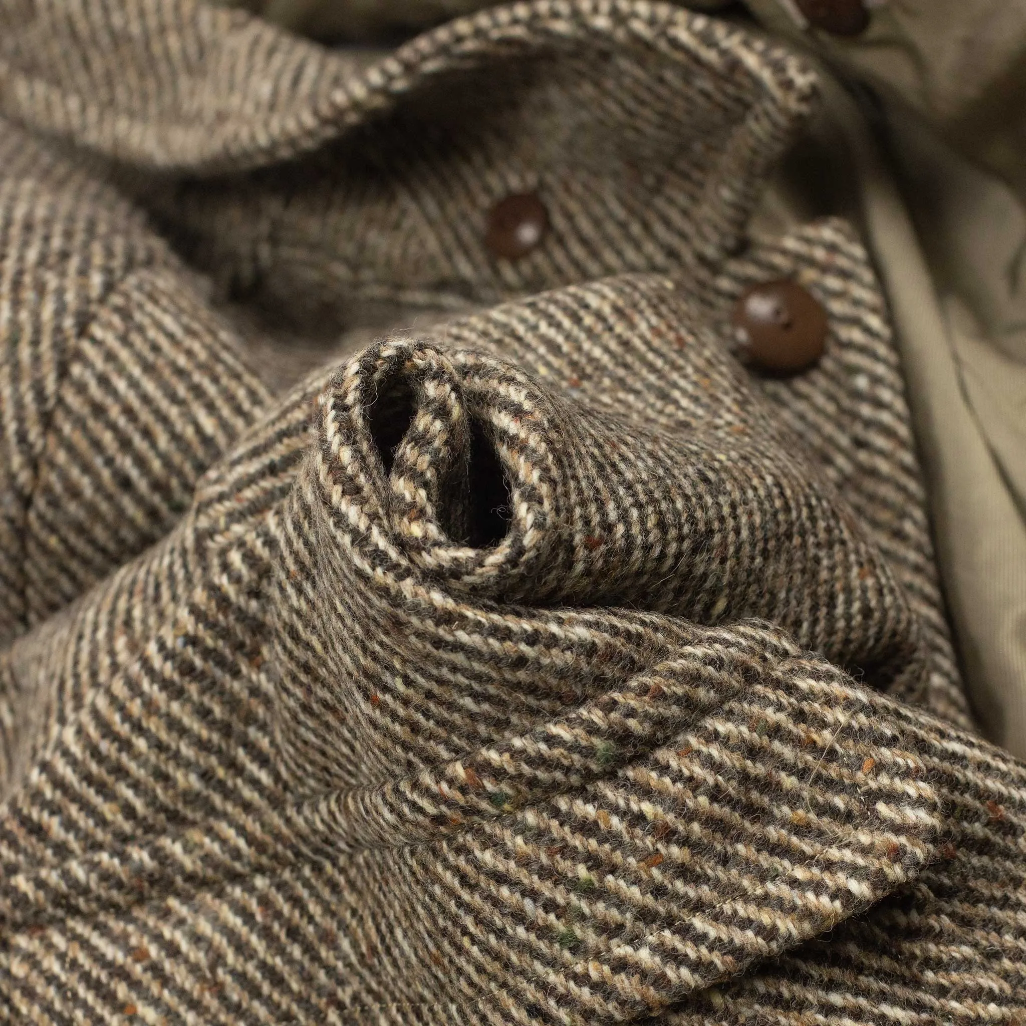 Raglan coat in brown and cream donegal tweed wool twill