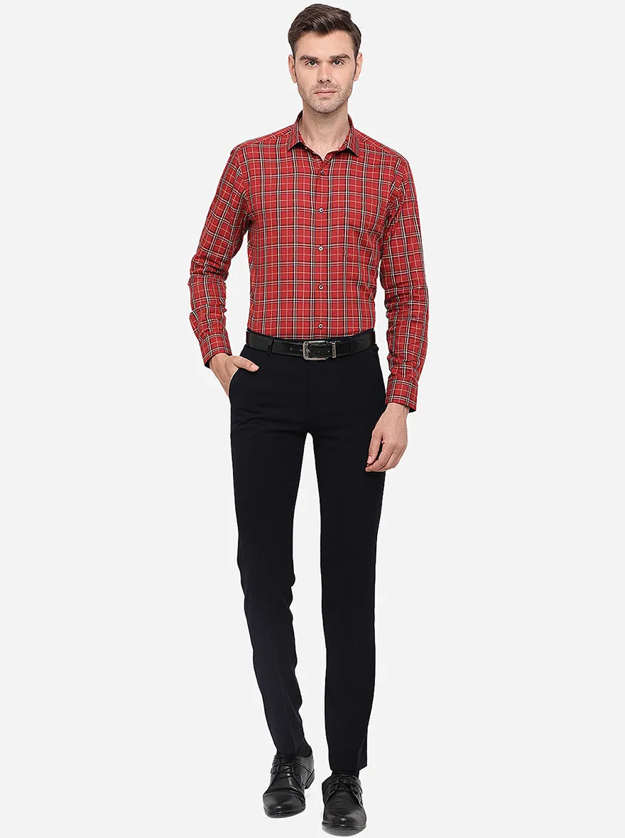 Red Checked Slim Fit Formal Shirt | Greenfibre