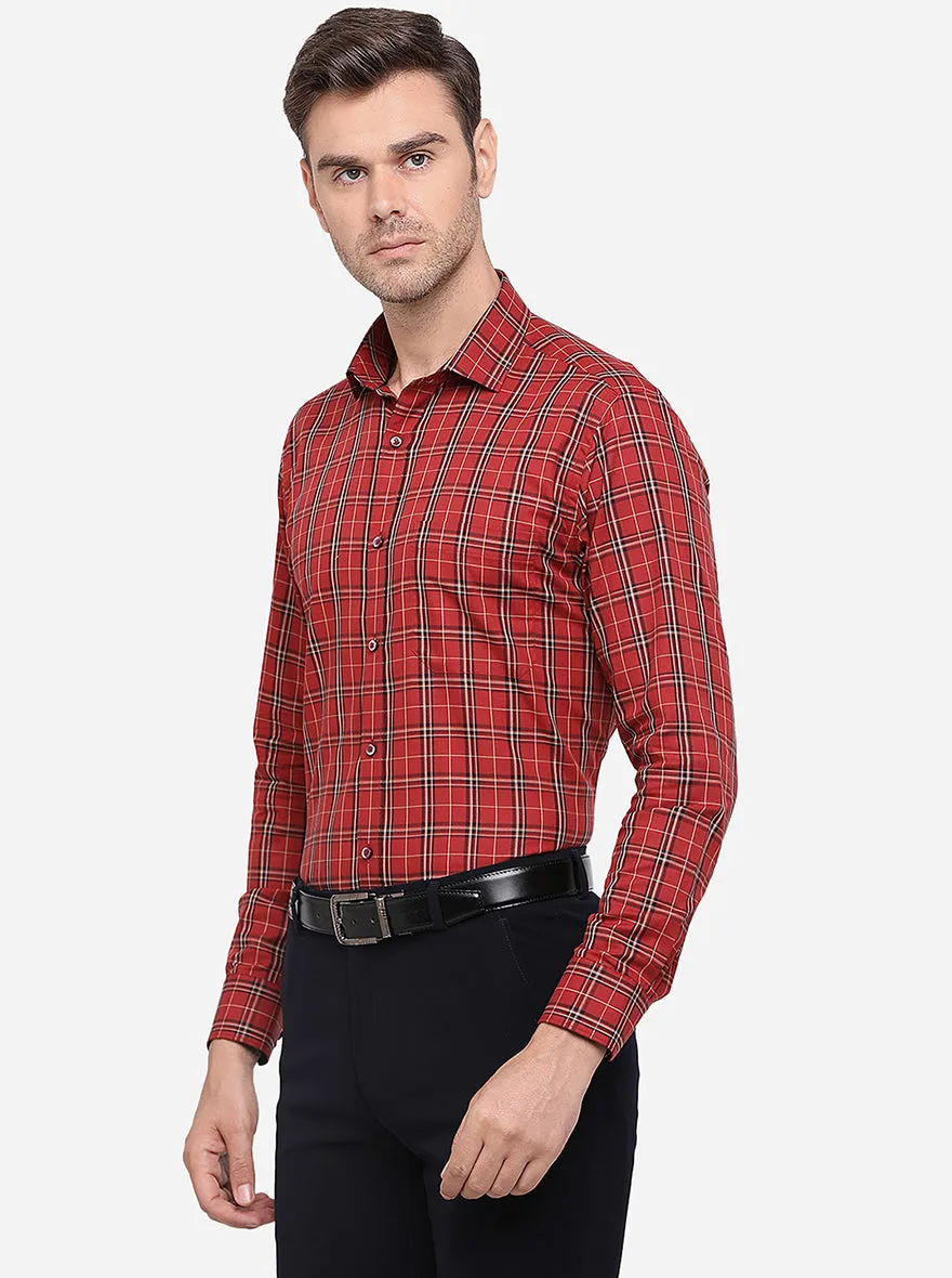 Red Checked Slim Fit Formal Shirt | Greenfibre