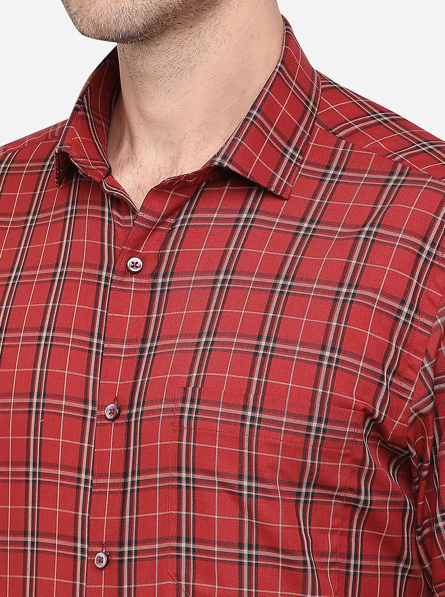 Red Checked Slim Fit Formal Shirt | Greenfibre