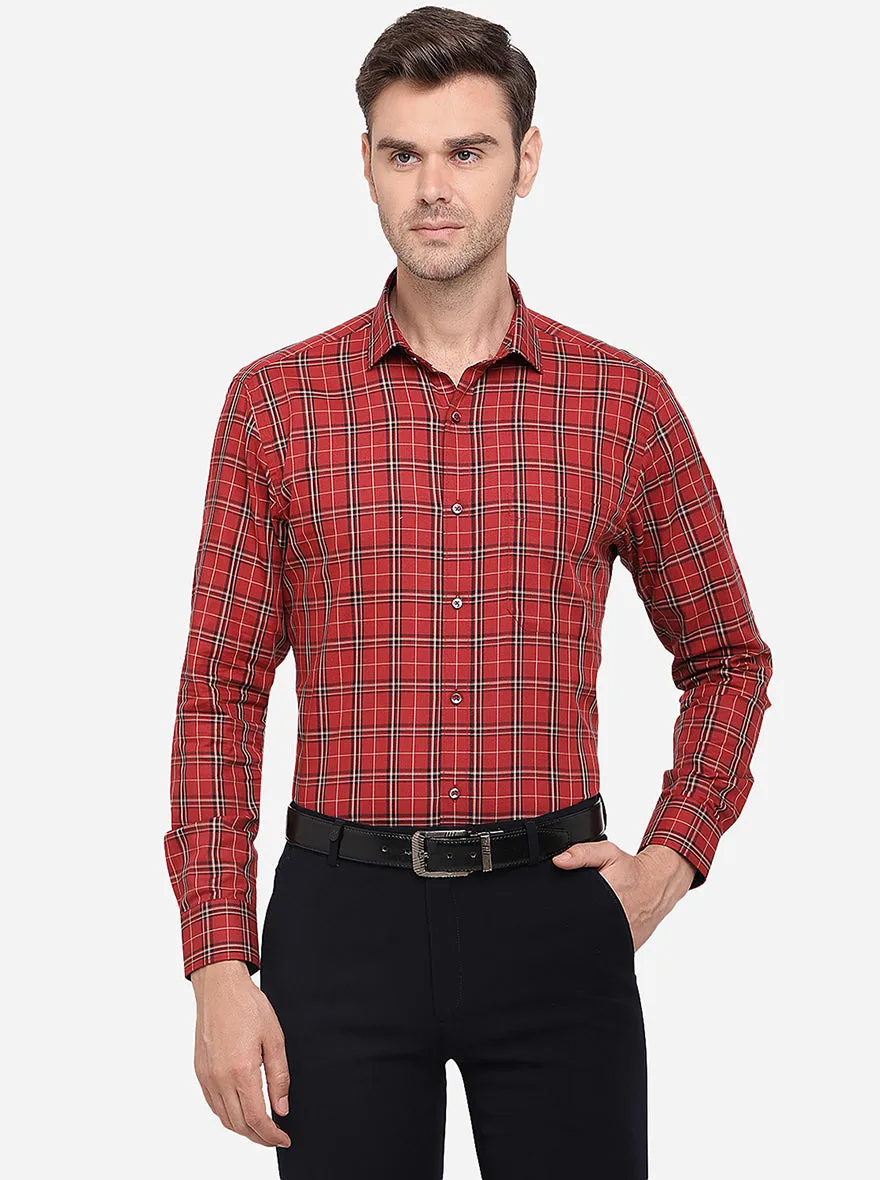 Red Checked Slim Fit Formal Shirt | Greenfibre