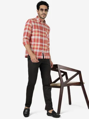 Red Clay Checked Slim Fit Casual Shirt | Greenfibre