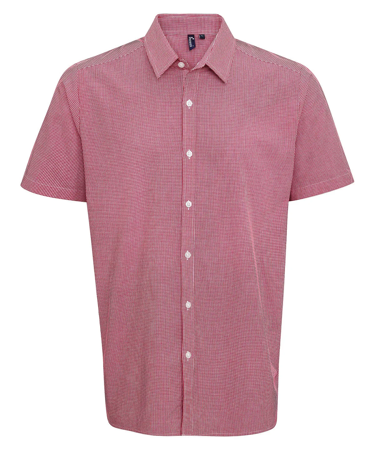 Red/White - Microcheck (Gingham) short sleeve cotton shirt