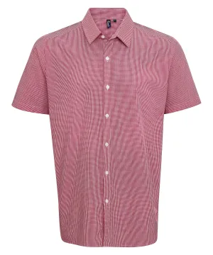 Red/White - Microcheck (Gingham) short sleeve cotton shirt