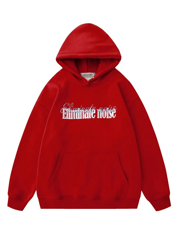 Retro Letter Embroidery Print Pocket Hoodie