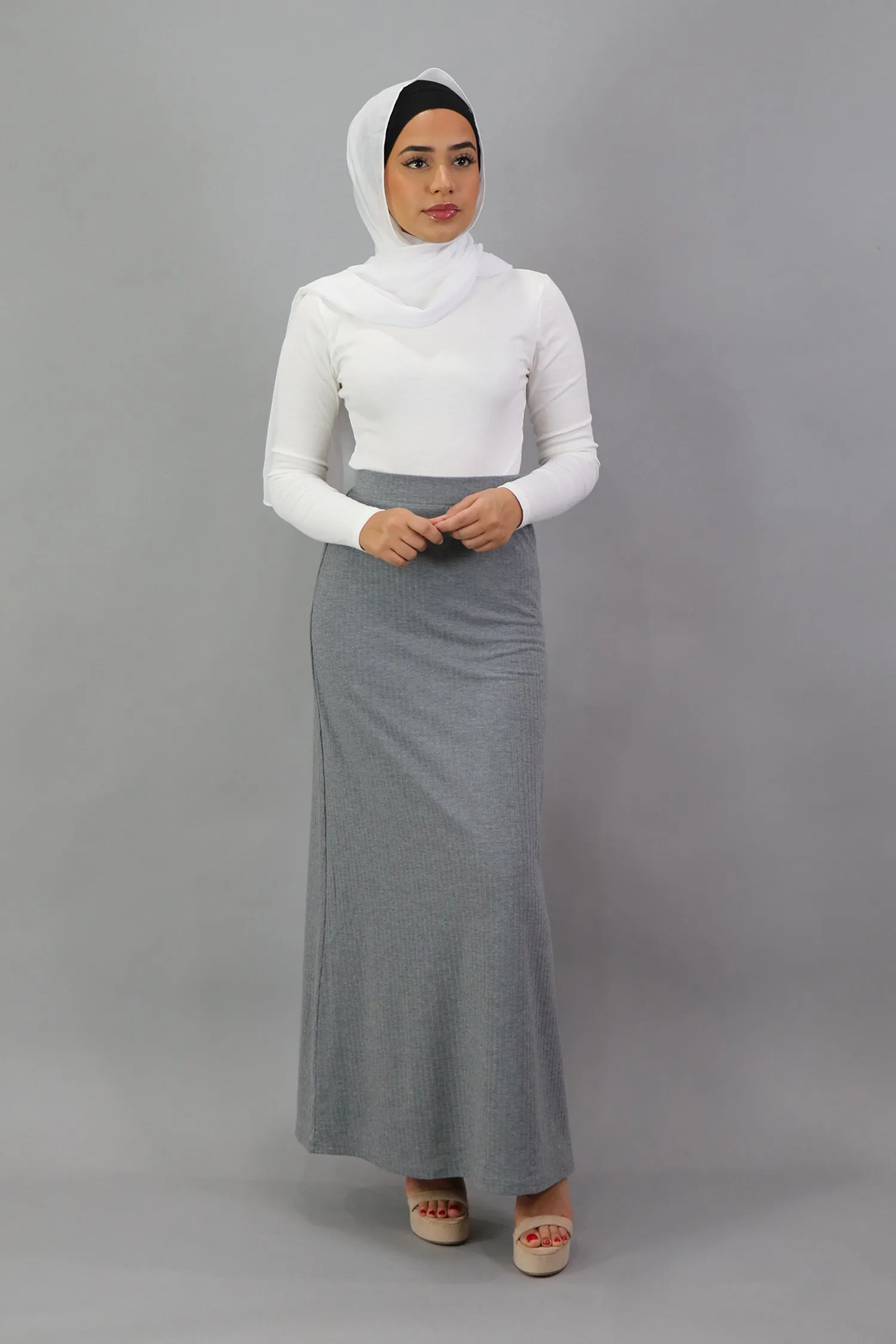 Ribbed Maxi Skirt - Heather Gray