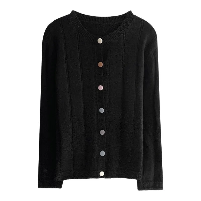 round neck colorful button sweater long-sleeved sweater jacket     S4759