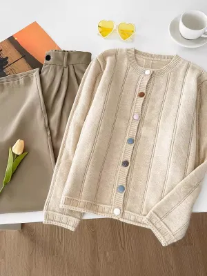 round neck colorful button sweater long-sleeved sweater jacket     S4759