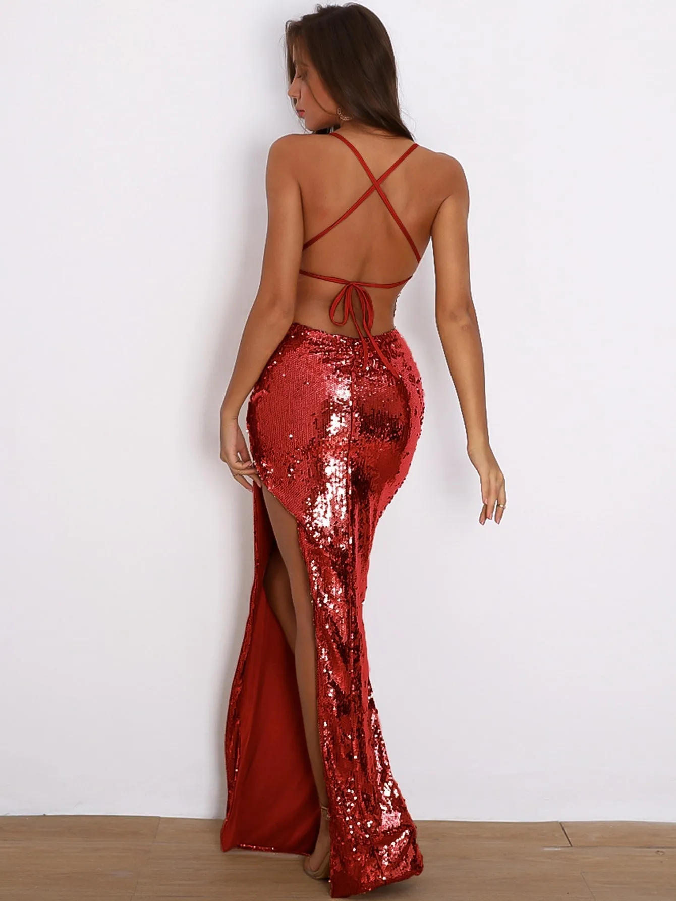 SEQUIN BACKLESS MAXI DRESS