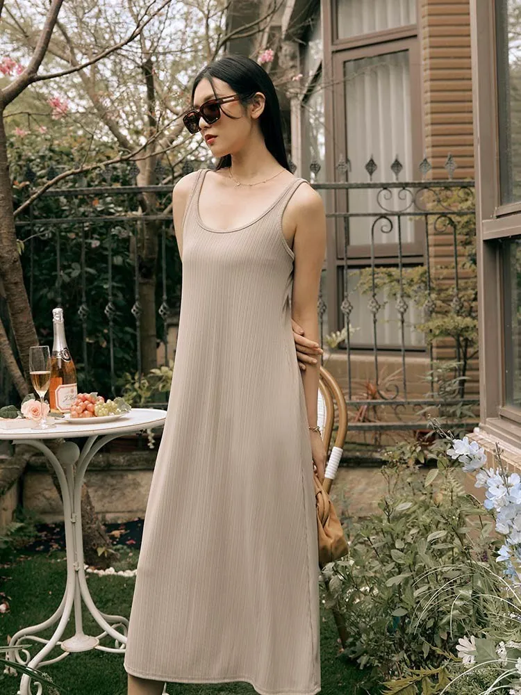 Sexy Basic Solid Ribbed Stretchy Sleeveless Long Maxi Tank