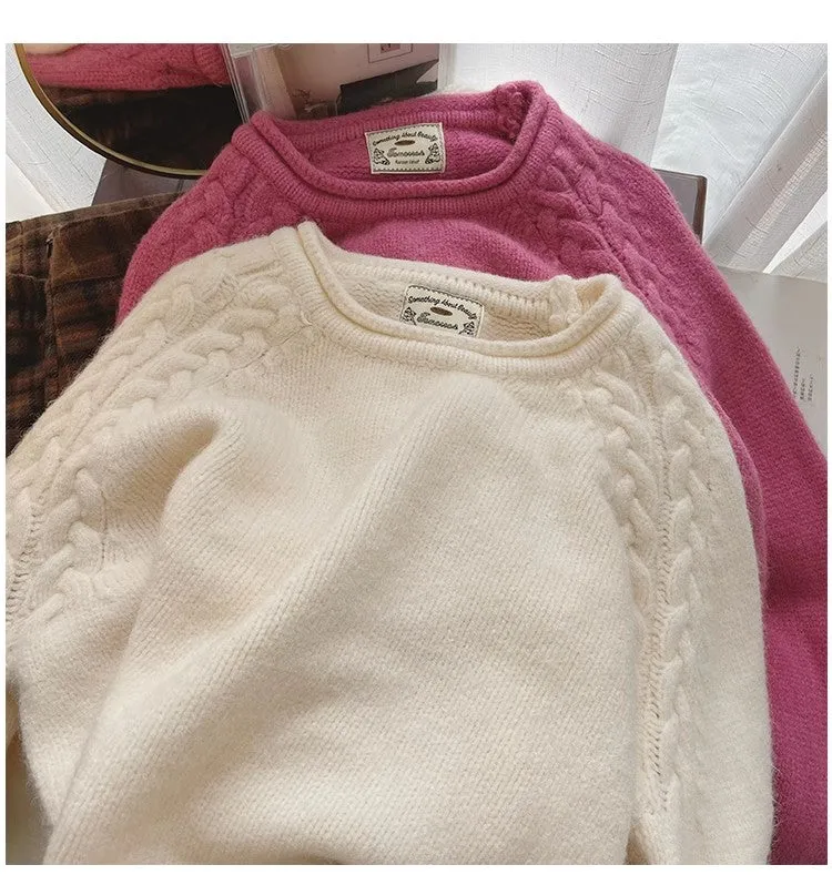 Solid color round neck sweater for women casual long-sleeved sweater     S4810