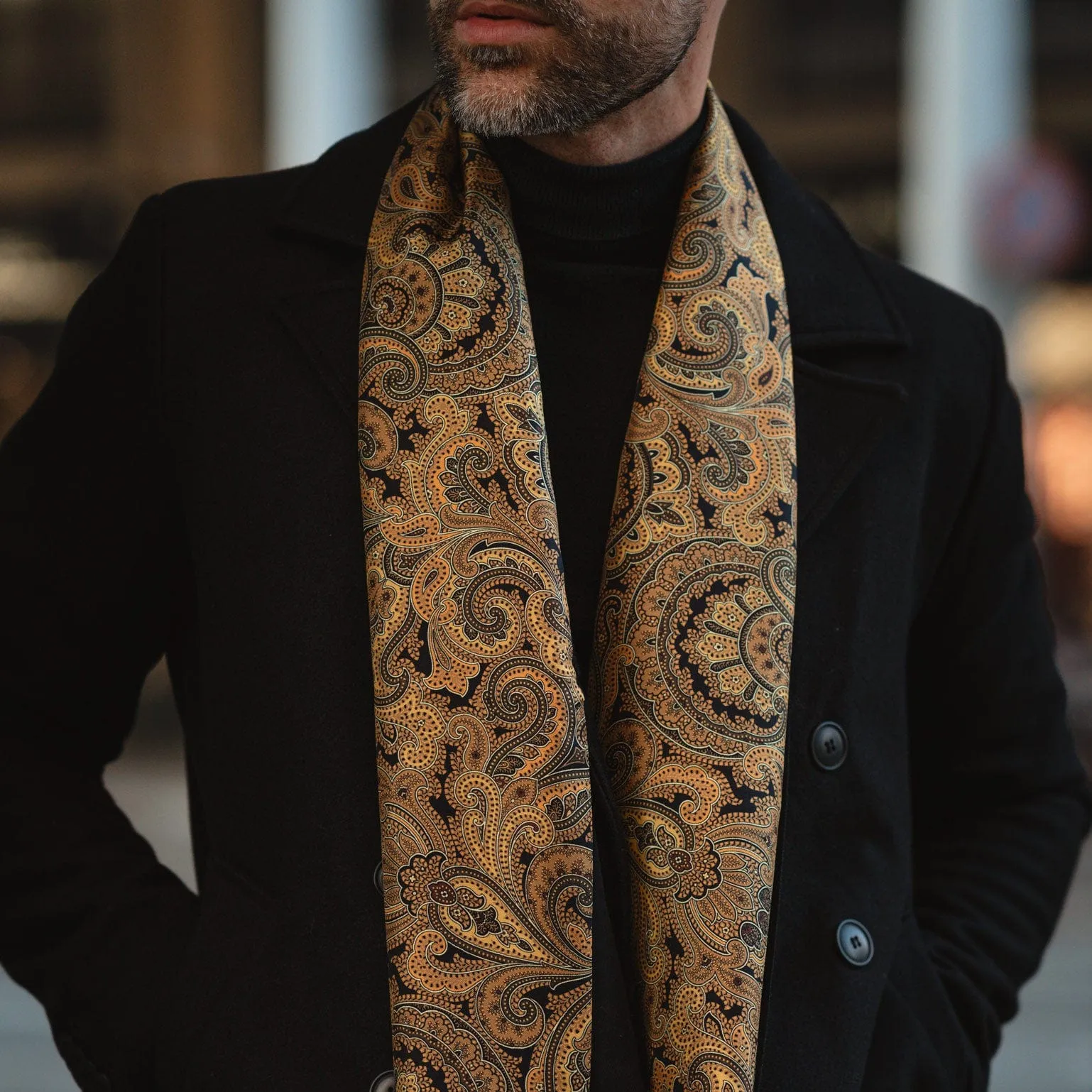 Sorrento - Wool Backed Silk Scarf - Gold & Black