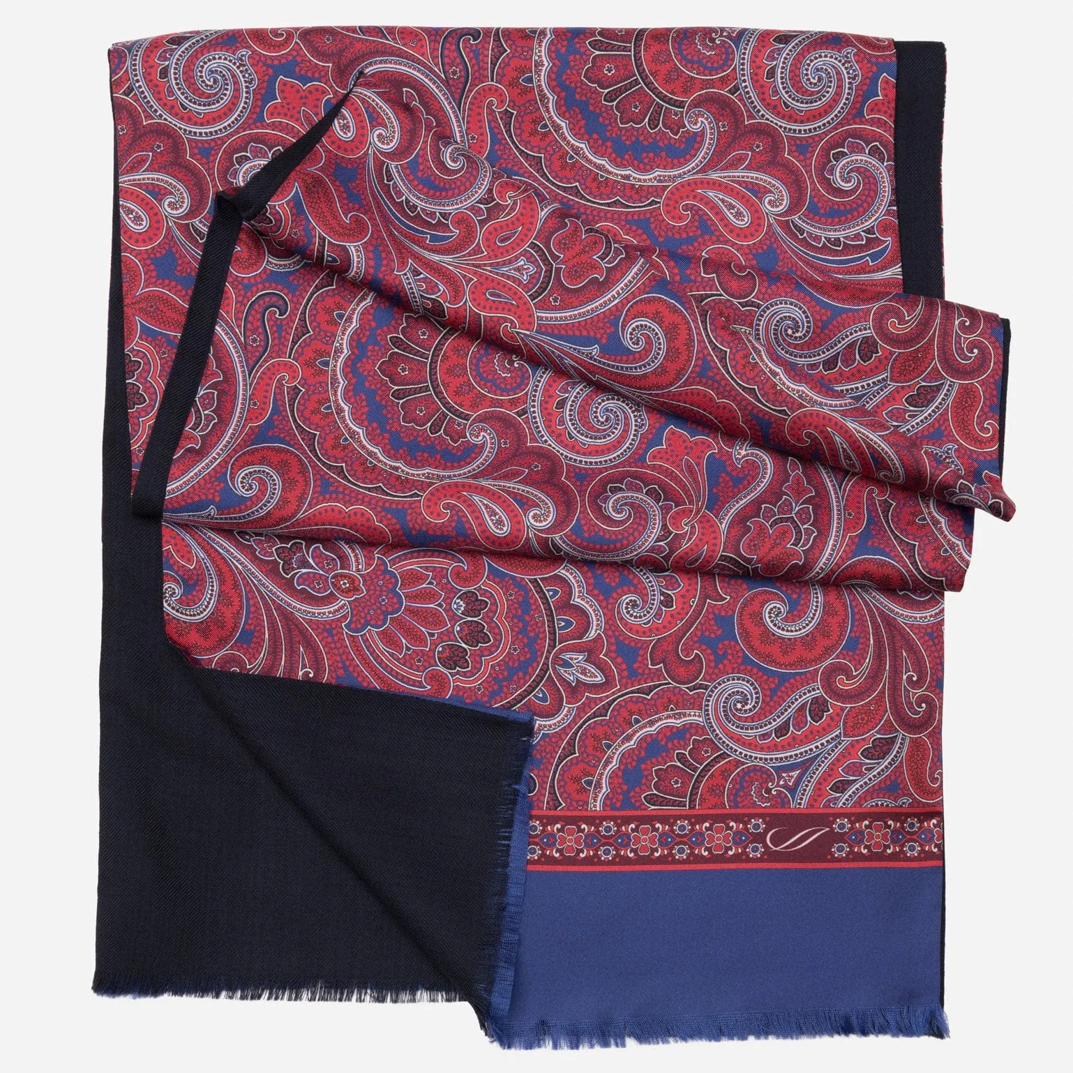 Sorrento - Wool Backed Silk Scarf - Red & Blue