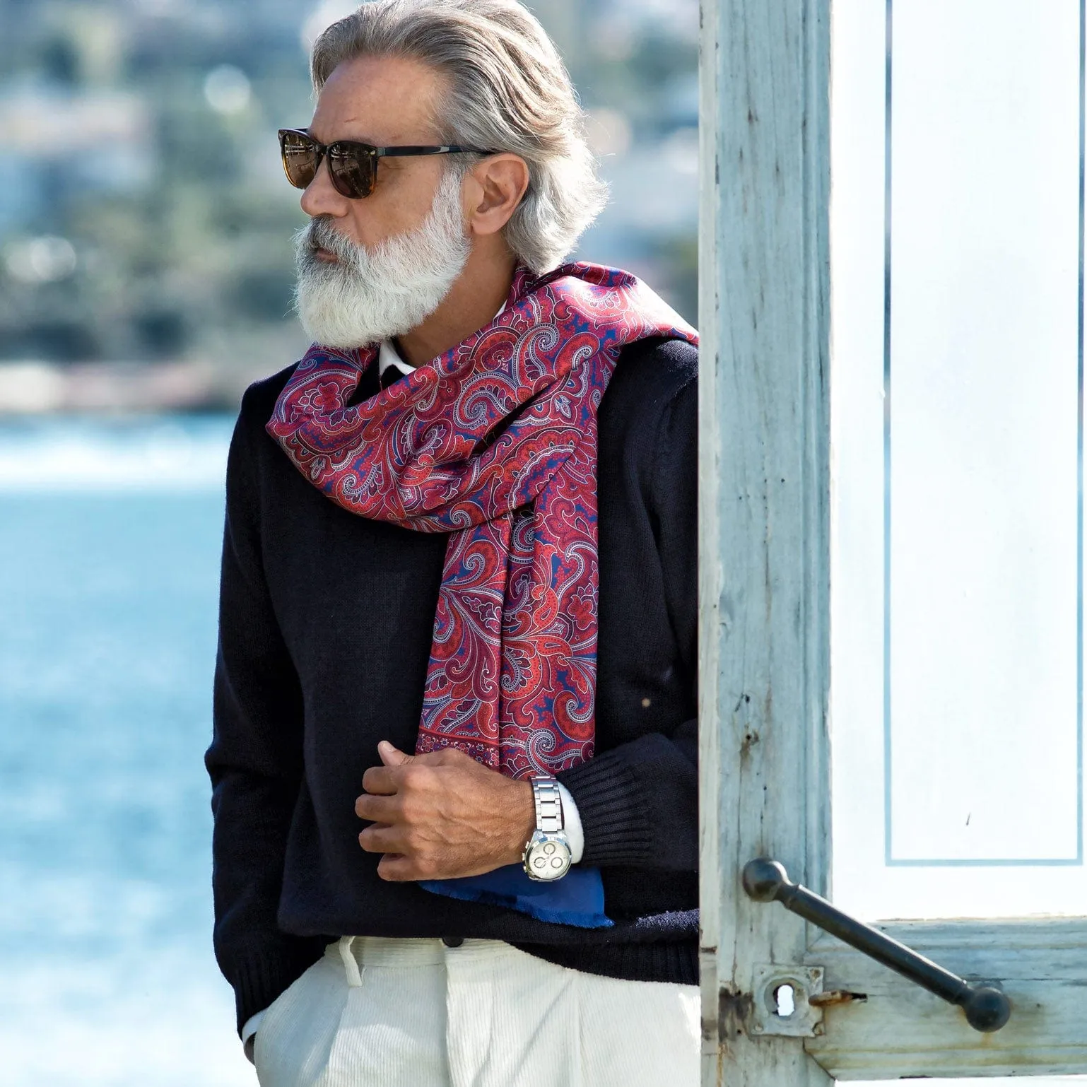 Sorrento - Wool Backed Silk Scarf - Red & Blue