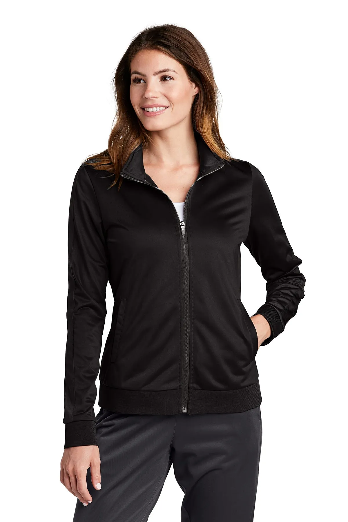 Sport-Tek Ladies Tricot Track Customized Jackets, Black/ Black