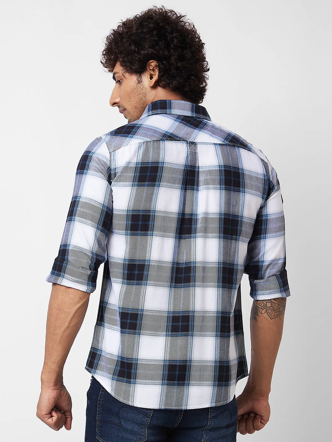 Spykar Grey CHECKED FULL SLEEVE Shirt For Men