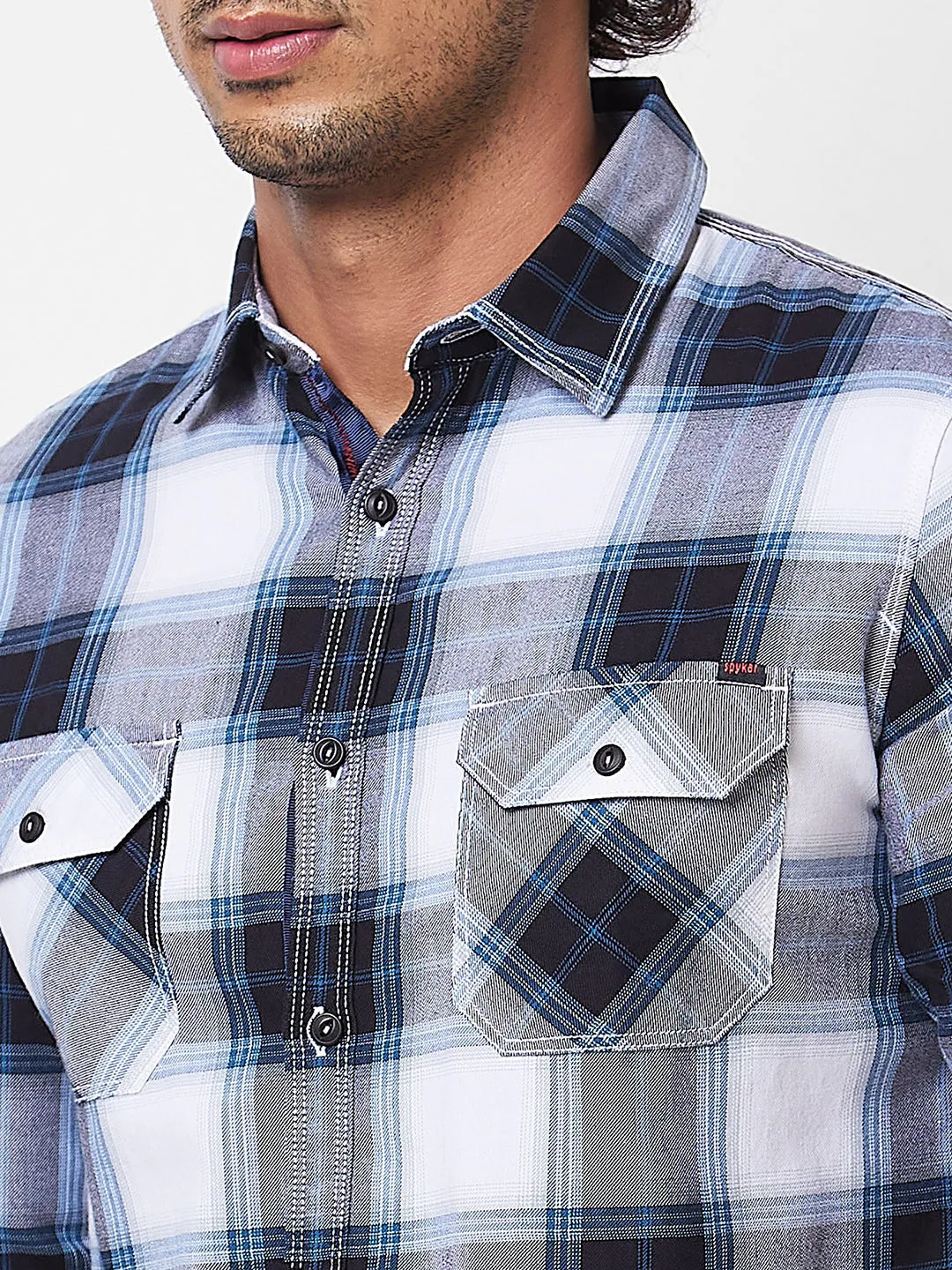 Spykar Grey CHECKED FULL SLEEVE Shirt For Men