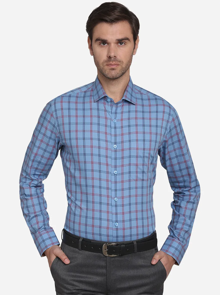 Steel Blue Checked Slim Fit Formal Shirt  | JadeBlue