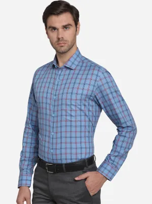 Steel Blue Checked Slim Fit Formal Shirt  | JadeBlue