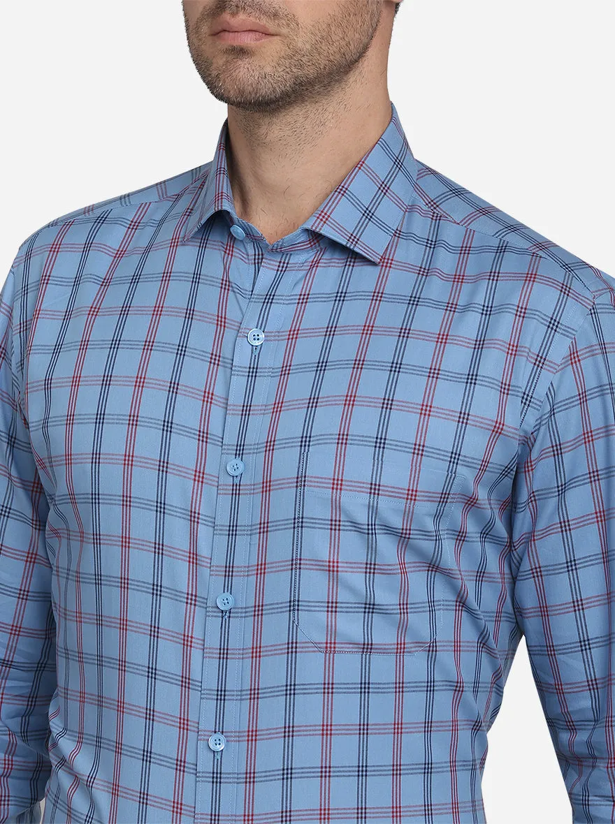 Steel Blue Checked Slim Fit Formal Shirt  | JadeBlue