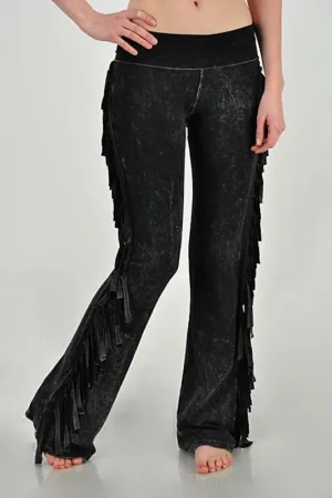 T Party Side Fringe Yoga Pants - Black