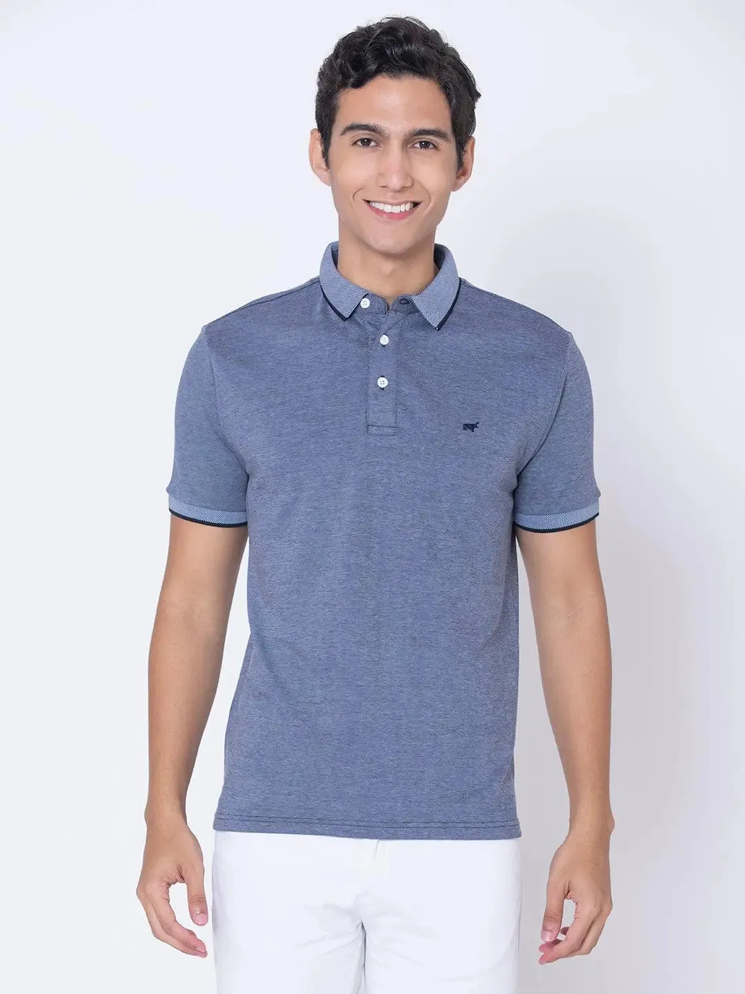 Textured Insignia Blue Polo Shirt