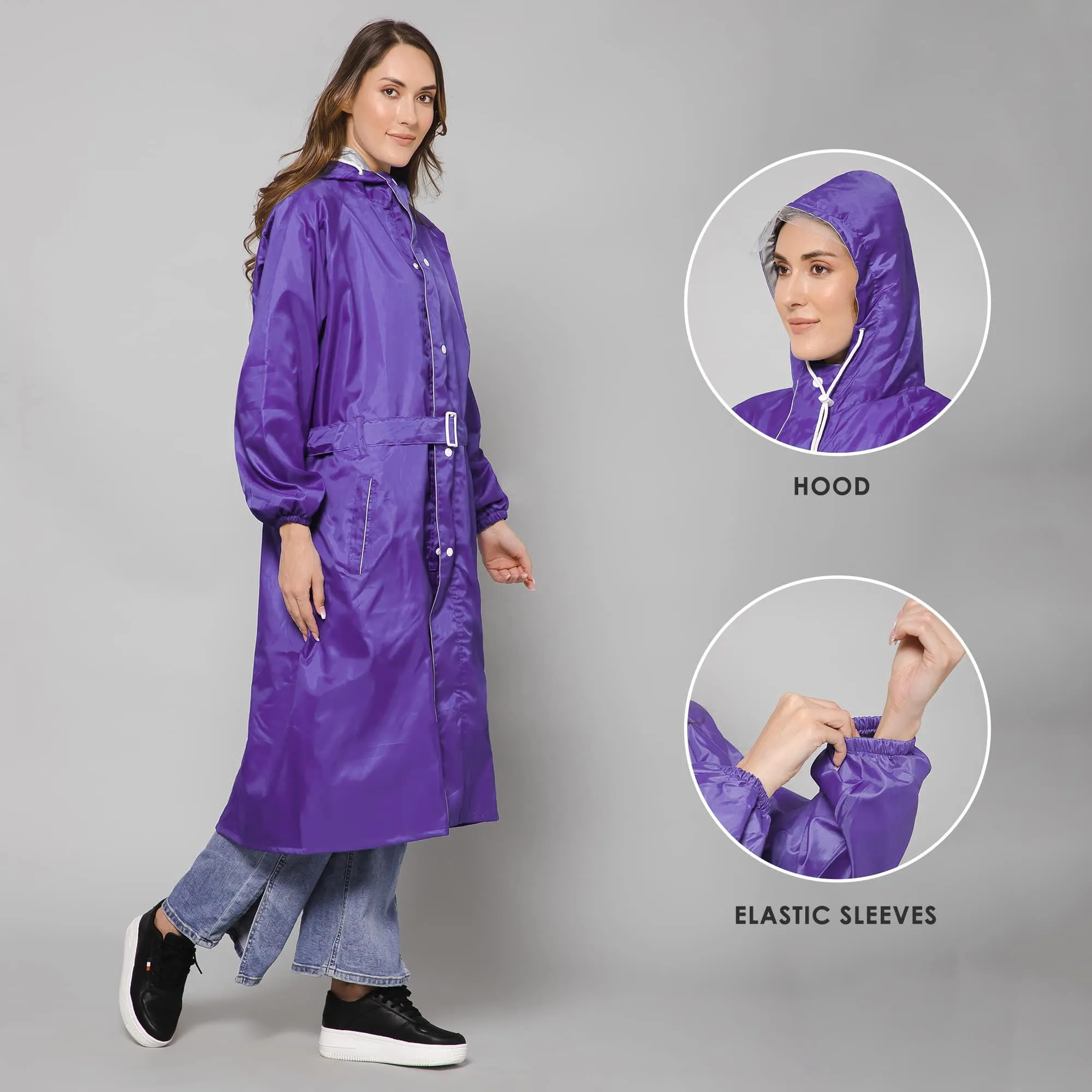 THE CLOWNFISH Raincoats for Women Rain Coat for Women Raincoat for Ladies Waterproof Reversible Double Layer. Drizzle Diva Series (Purple, XXX-Large)