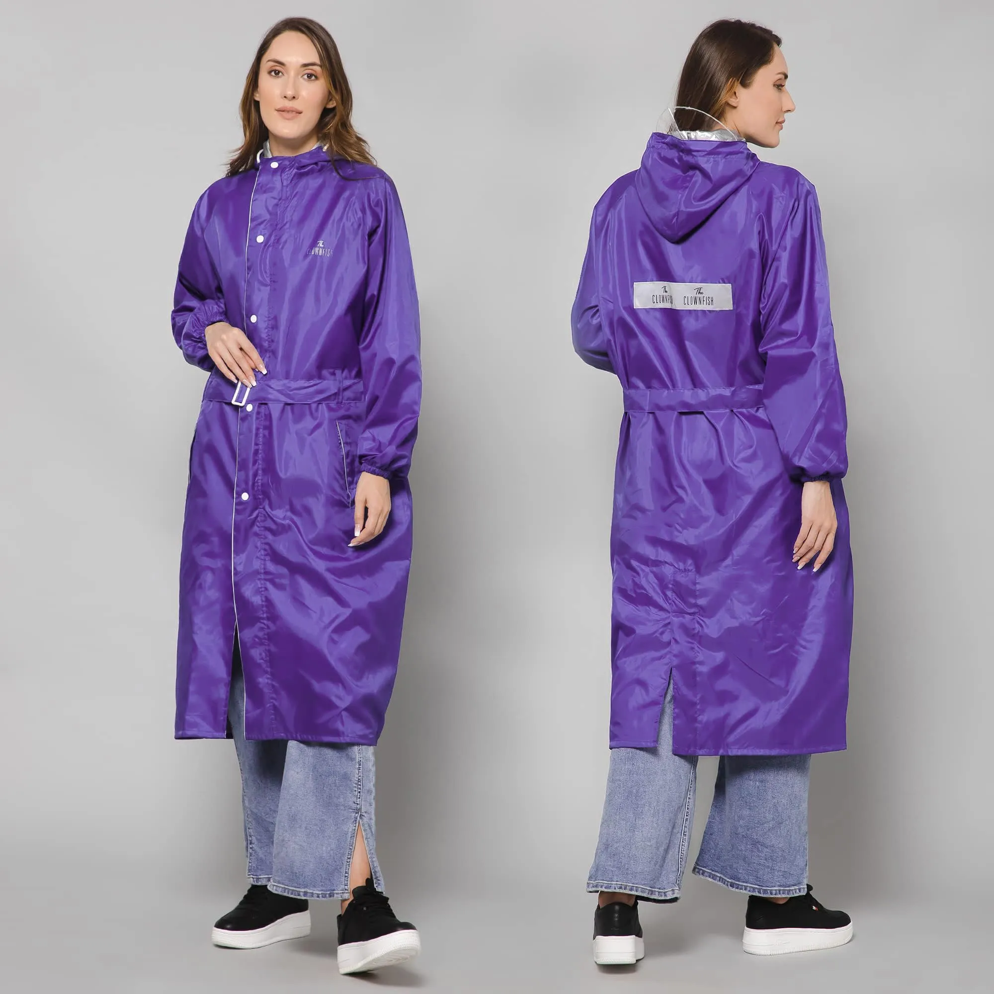 THE CLOWNFISH Raincoats for Women Rain Coat for Women Raincoat for Ladies Waterproof Reversible Double Layer. Drizzle Diva Series (Purple, XXX-Large)