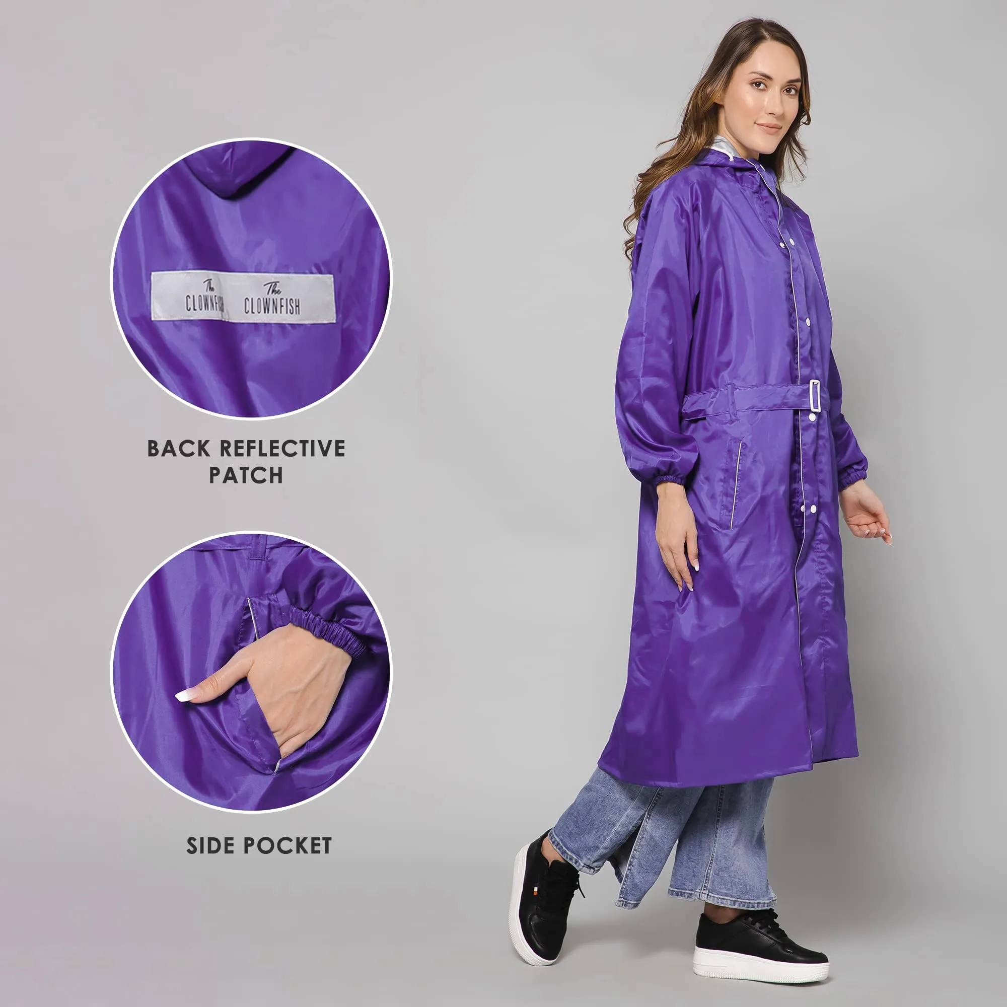 THE CLOWNFISH Raincoats for Women Rain Coat for Women Raincoat for Ladies Waterproof Reversible Double Layer. Drizzle Diva Series (Purple, XXX-Large)