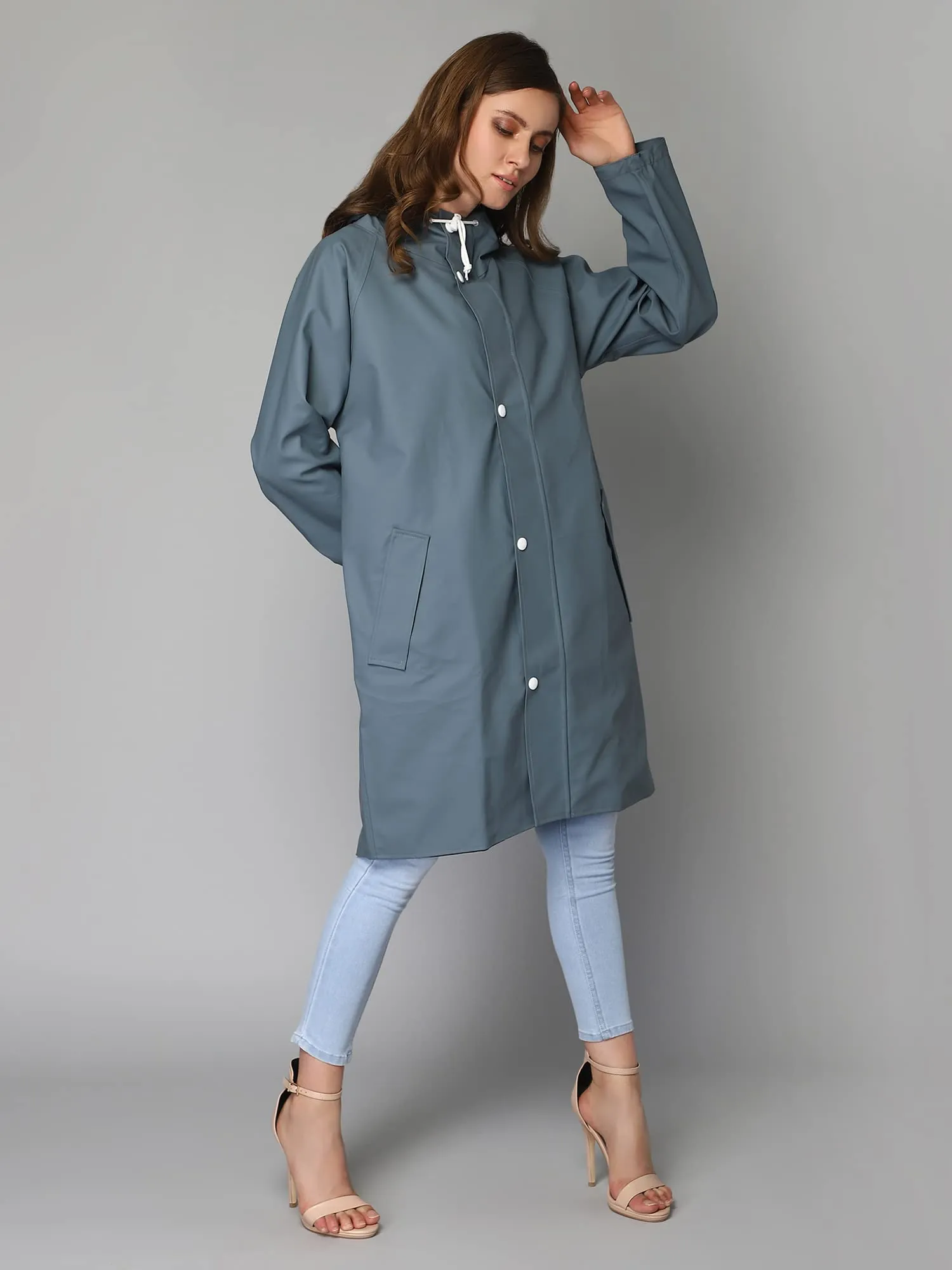 THE CLOWNFISH Raincoats/Longcoat for Women Rain Coat for Women Raincoat for Ladies Waterproof Reversible PVC Double Layer. Tiara Series (Grey, Large)